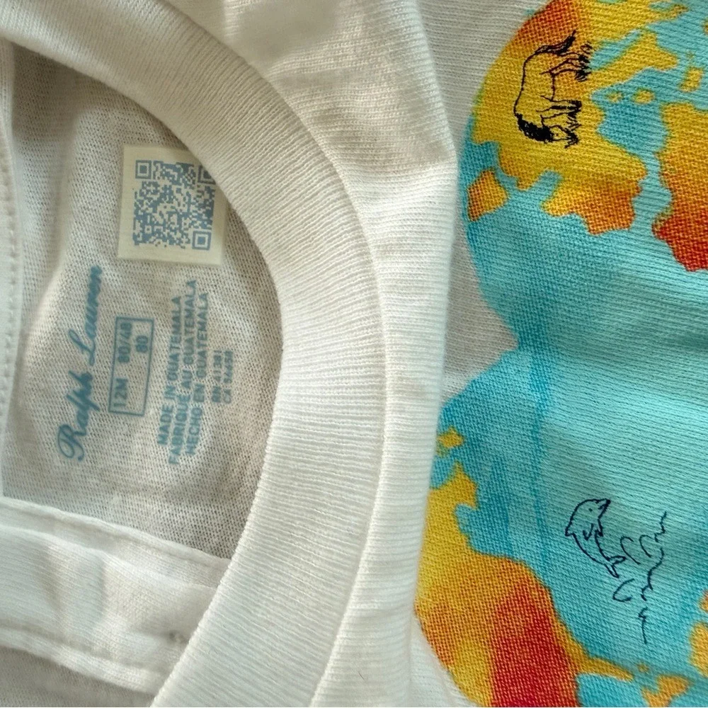 Ralph Lauren Baby Girl White‎ Heart World Map Animal Graphic T-Shirt 12M NWT